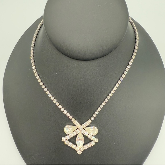 Rare 1940s Old Hollywood Vintage Rhinestone Necklace Signed Jayflex Sterling - Picture 10 of 11